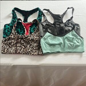 Women's small Assorted Sports Bra bundle animal print cheetah blue grey active
